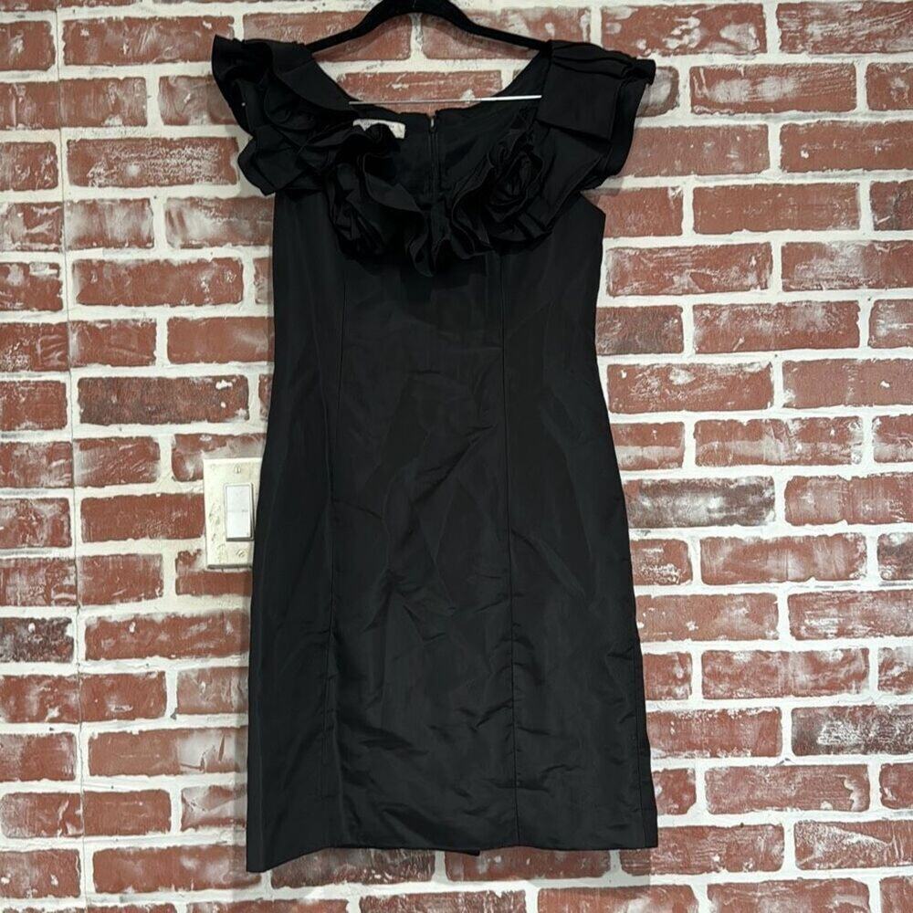 Rickie Freeman For Teri Jon Silk Black Rosette Sheath Mini Dress Size 4 Womens